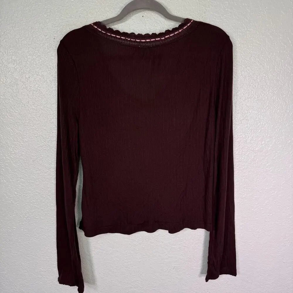 Free People Intimately Top Womens XL Only You Long Sleeve Lace Ribbed Layer NEW - Picture 2 of 9